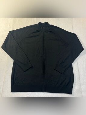 Marcello Sport Men’s  Black Full Zip Merino Wool Blend Sweater Jacket, Black, L